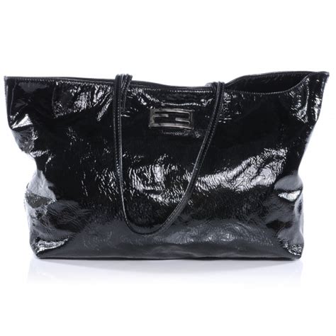 FENDI Patent Tote Black 40250 